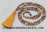 GMN207 Hand-knotted 6mm picasso jasper 108 beads mala necklaces with tassel