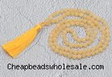 GMN220 Hand-knotted 6mm honey jade 108 beads mala necklaces with tassel