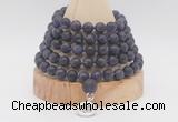GMN2220 Hand-knotted 8mm, 10mm matte amethyst 108 beads mala necklace with charm