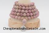 GMN2224 Hand-knotted 8mm, 10mm matte pink wooden jasper108 beads mala necklace with charm