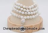 GMN2417 Hand-knotted 6mm white howlite 108 beads mala necklace with charm