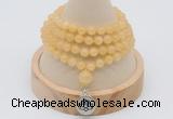 GMN2422 Hand-knotted 6mm honey jade 108 beads mala necklace with charm