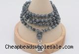 GMN2431 Hand-knotted 6mm eagle eye jasper 108 beads mala necklace with charm