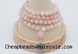 GMN2441 Hand-knotted 6mm natural pink opal 108 beads mala necklace with charm