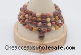 GMN2442 Hand-knotted 6mm mookaite 108 beads mala necklace with charm
