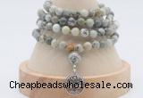 GMN2451 Hand-knotted 6mm artistic jasper 108 beads mala necklaces with charm
