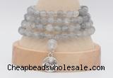 GMN2470 Hand-knotted 6mm cloudy quartz 108 beads mala necklaces with charm