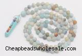 GMN2626 Knotted 8mm, 10mm matte amazonite 108 beads mala necklace with pendant