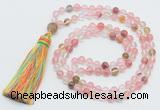 GMN264 Hand-knotted 6mm volcano cherry quartz 108 beads mala necklaces with tassel