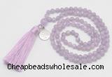 GMN310 Hand-knotted 6mm lavender amethyst 108 beads mala necklaces with tassel & charm