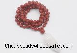 GMN4073 Hand-knotted 8mm, 10mm red agate 108 beads mala necklace with pendant