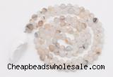 GMN4208 Hand-knotted 8mm, 10mm matte montana agate 108 beads mala necklace with pendant