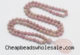 GMN4414 Hand-knotted 8mm, 10mm matte pink wooden jasper 108 beads mala necklace with pendant