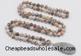 GMN4417 Hand-knotted 8mm, 10mm matte zebra jasper 108 beads mala necklace with pendant