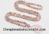 GMN4430 Hand-knotted 8mm, 10mm matte sunstone 108 beads mala necklace with pendant
