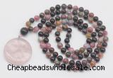 GMN4654 Hand-knotted 8mm, 10mm tourmaline 108 beads mala necklace with pendant