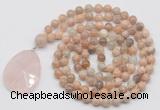 GMN4657 Hand-knotted 8mm, 10mm sunstone 108 beads mala necklace with pendant