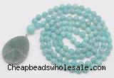 GMN4683 Hand-knotted 8mm, 10mm amazonite 108 beads mala necklace with pendant