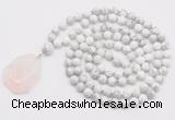 GMN4694 Hand-knotted 8mm, 10mm white howlite 108 beads mala necklace with pendant