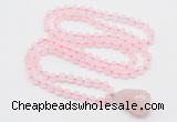 GMN4808 Hand-knotted 8mm, 10mm rose quartz 108 beads mala necklace with pendant