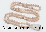 GMN4822 Hand-knotted 8mm, 10mm sunstone 108 beads mala necklace with pendant