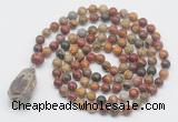 GMN4859 Hand-knotted 8mm, 10mm picasso jasper 108 beads mala necklace with pendant