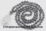 GMN4895 Hand-knotted 8mm, 10mm labradorite 108 beads mala necklace with pendant