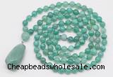 GMN4912 Hand-knotted 8mm, 10mm peafowl agate 108 beads mala necklace with pendant