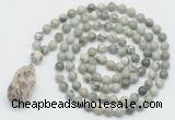 GMN4923 Hand-knotted 8mm, 10mm artistic jasper 108 beads mala necklace with pendant