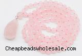 GMN5000 Hand-knotted 8mm, 10mm matte rose quartz 108 beads mala necklace with pendant