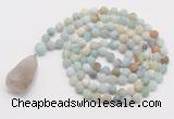 GMN5004 Hand-knotted 8mm, 10mm matte amazonite 108 beads mala necklace with pendant