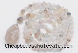 GMN5008 Hand-knotted 8mm, 10mm matte montana agate 108 beads mala necklace with pendant