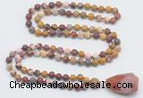 GMN5014 Hand-knotted 8mm, 10mm matte mookaite 108 beads mala necklace with pendant