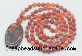 GMN5063 Hand-knotted 8mm, 10mm fire agate 108 beads mala necklace with pendant