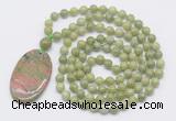 GMN5162 Hand-knotted 8mm, 10mm China jade 108 beads mala necklace with pendant