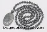 GMN5178 Hand-knotted 8mm, 10mm black labradorite 108 beads mala necklace with pendant