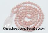 GMN5185 Hand-knotted 8mm, 10mm Chinese pink opal 108 beads mala necklace with pendant