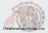 GMN5202 Hand-knotted 8mm, 10mm morganite 108 beads mala necklace with pendant