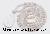 GMN5207 Hand-knotted 8mm, 10mm white crazy agate 108 beads mala necklace with pendant