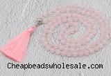 GMN600 Hand-knotted 8mm, 10mm rose quartz 108 beads mala necklaces with tassel