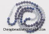 GMN6000 Knotted 8mm, 10mm amethyst, white crystal & lapis lazuli 108 beads mala necklace with charm