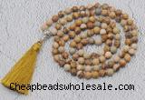 GMN607 Hand-knotted 8mm, 10mm picture jasper 108 beads mala necklaces with tassel