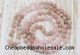 GMN6455 Hand-knotted 8mm, 10mm sunstone, rose quartz & white jade 108 beads mala necklaces