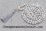 GMN657 Hand-knotted 8mm, 10mm white howlite 108 beads mala necklaces with tassel