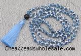GMN688 Hand-knotted 8mm, 10mm blue Tibetan agate 108 beads mala necklaces with tassel