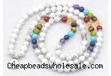 GMN7074 7 Chakra 8mm white howlite 108 mala beads wrap bracelet necklaces