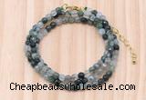 GMN7203 4mm faceted round tiny moss agate beaded necklace jewelry