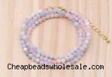 GMN7257 4mm faceted round tiny morganite beaded necklace jewelry