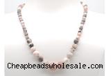 GMN7306 pink zebra jasper graduated beaded necklace & bracelet set