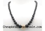 GMN7346 black lava graduated beaded necklace & bracelet set